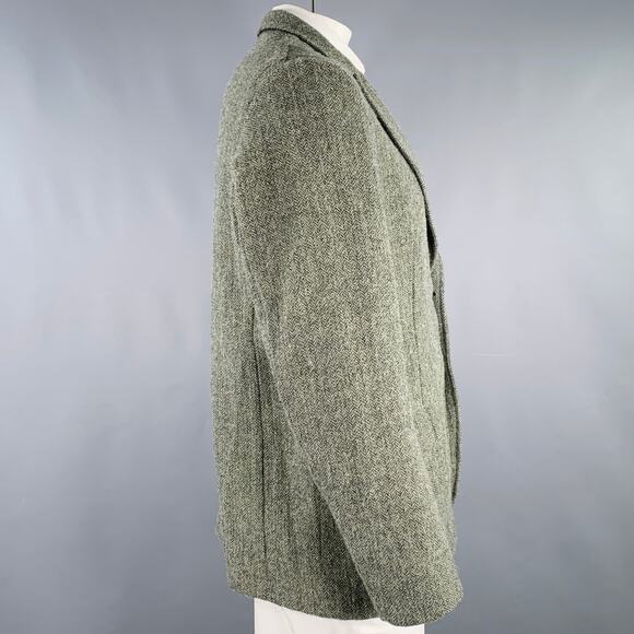 DRIES VAN NOTEN Size 44 Green Herringbone Wool Peak Lapel Sport Coat - Picture 2 of 6